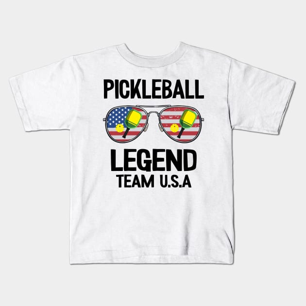 Pickleball Legend Team U.S.A Flag Sunglasses Pickle Ball Kids T-Shirt by Kuehni